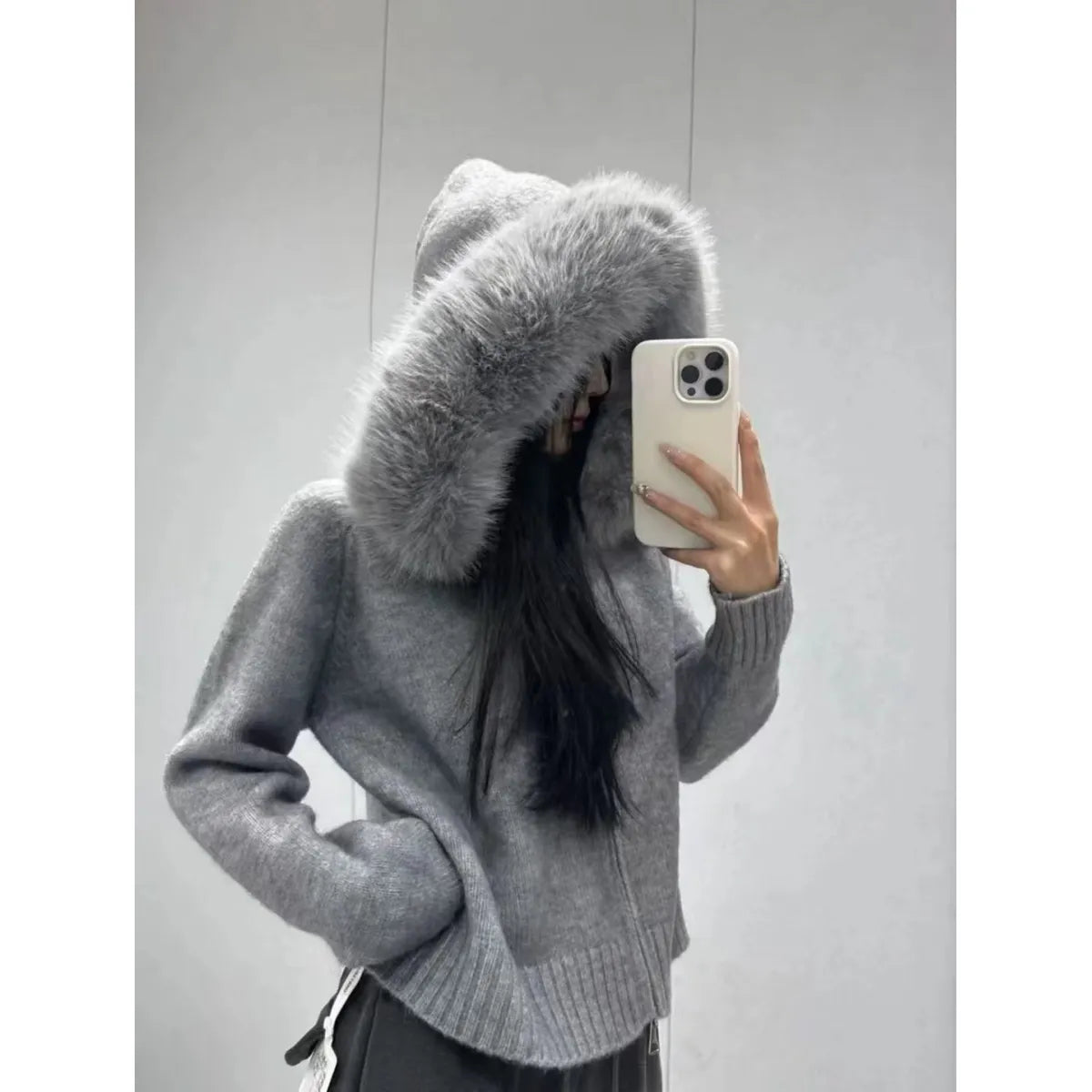 Small Fox Fur Collar Sweater Coat