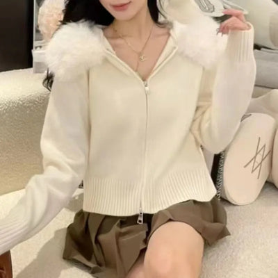 Small Fox Fur Collar Sweater Coat