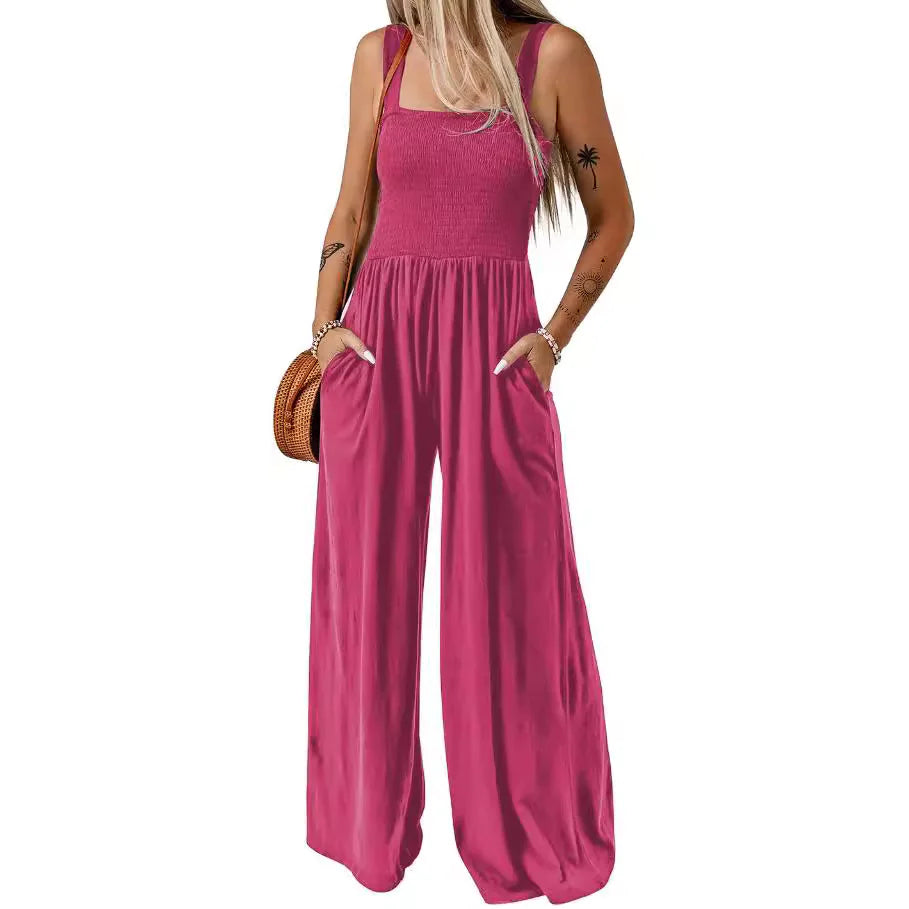 Smocked Square Wide-Leg Jumpsuit