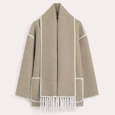 Tassel Scarf Collar Jacket For Woman