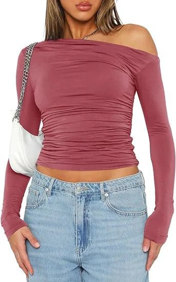 Asymmetric Shoulder Long Sleeve Top