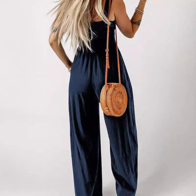 Smocked Square Wide-Leg Jumpsuit