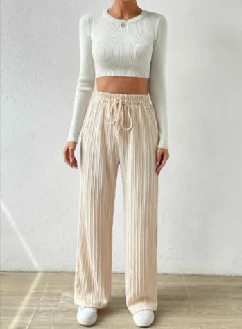 Knotted Waist Wide-Leg Knit Pants