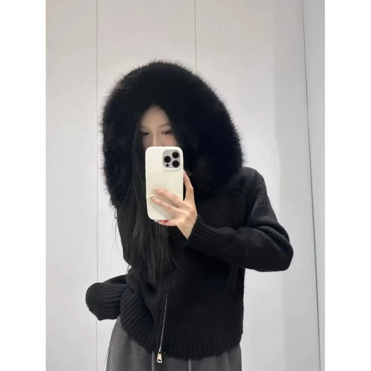 Small Fox Fur Collar Sweater Coat