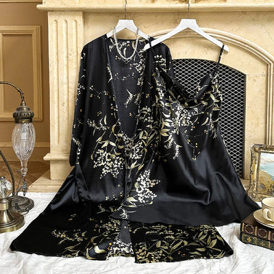 Printed Ice Silk Sling Nightgown Suit