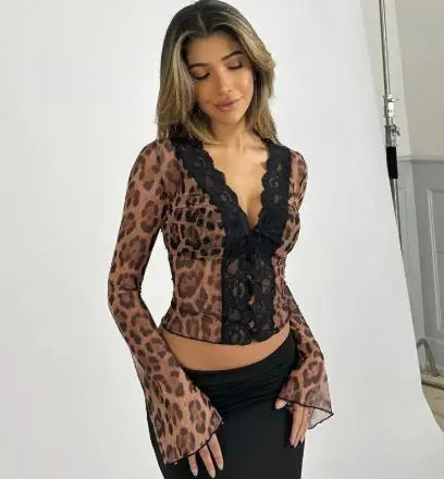 Women's Fashion Printed Mesh Lace Cardigan