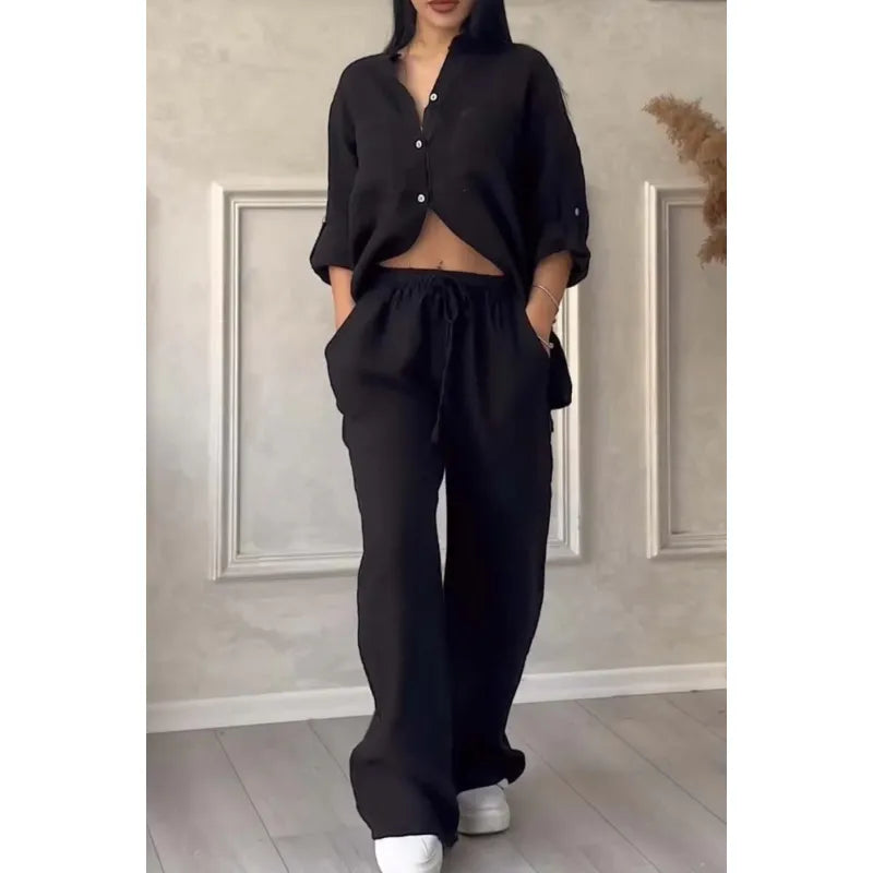 Women's Wide-leg Pants Lace-up Two-piece Suit