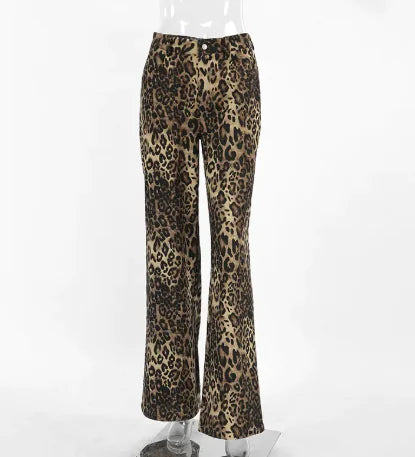 Loose Low Waist Leopard Print Trousers