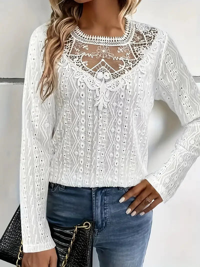 Lace Stitch Hollow-Out Long Sleeve Tee