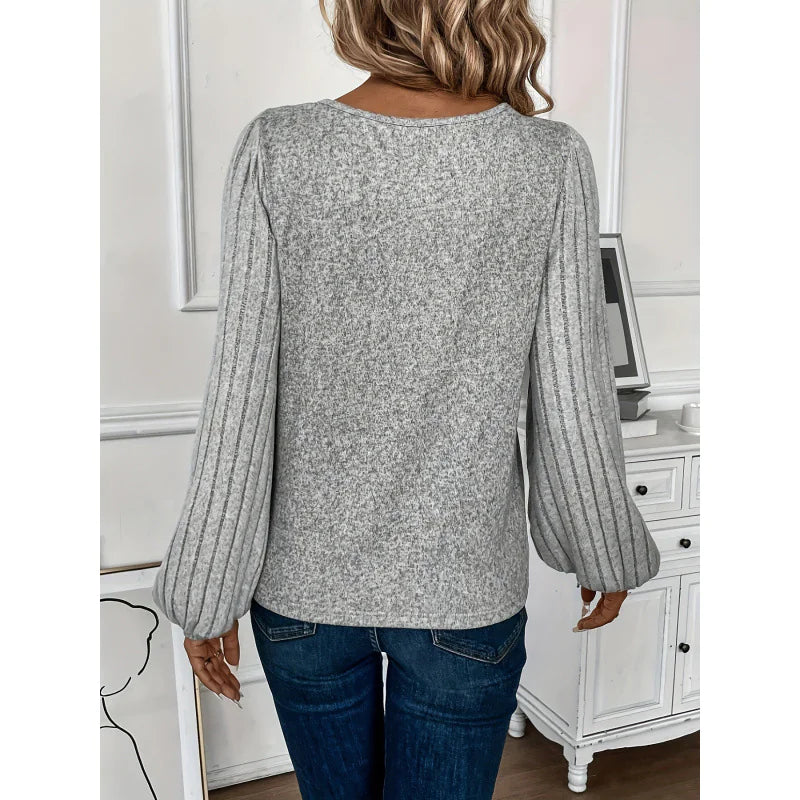 Women's V-Neck Patchwork Knit Pullover