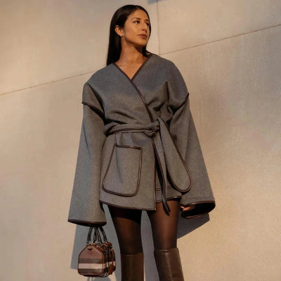 Overlapping Tie Belt Coat